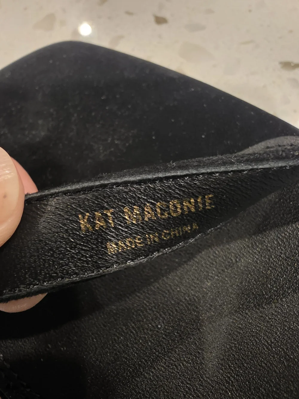 Kat Maconie Black Suede Sandals with Gold Sculpted Heel